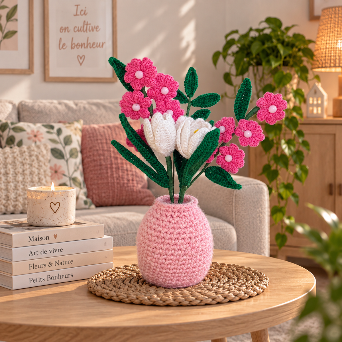 Vase fleuri rose
